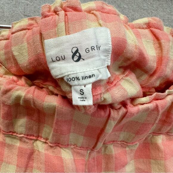 Lou & Grey Gingham pink/beige 100% Linen pull on high rise shorts size small - Picture 3 of 16